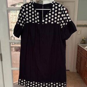 J. Crew Navy Dress with Pom Pom Trim